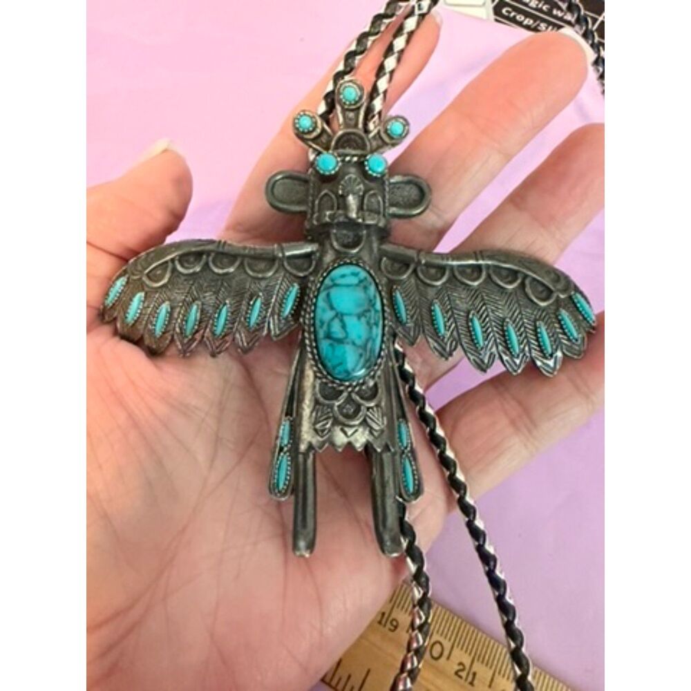 Vintage SanCrest Large native american inspired turquoise and silver "bird?" bol